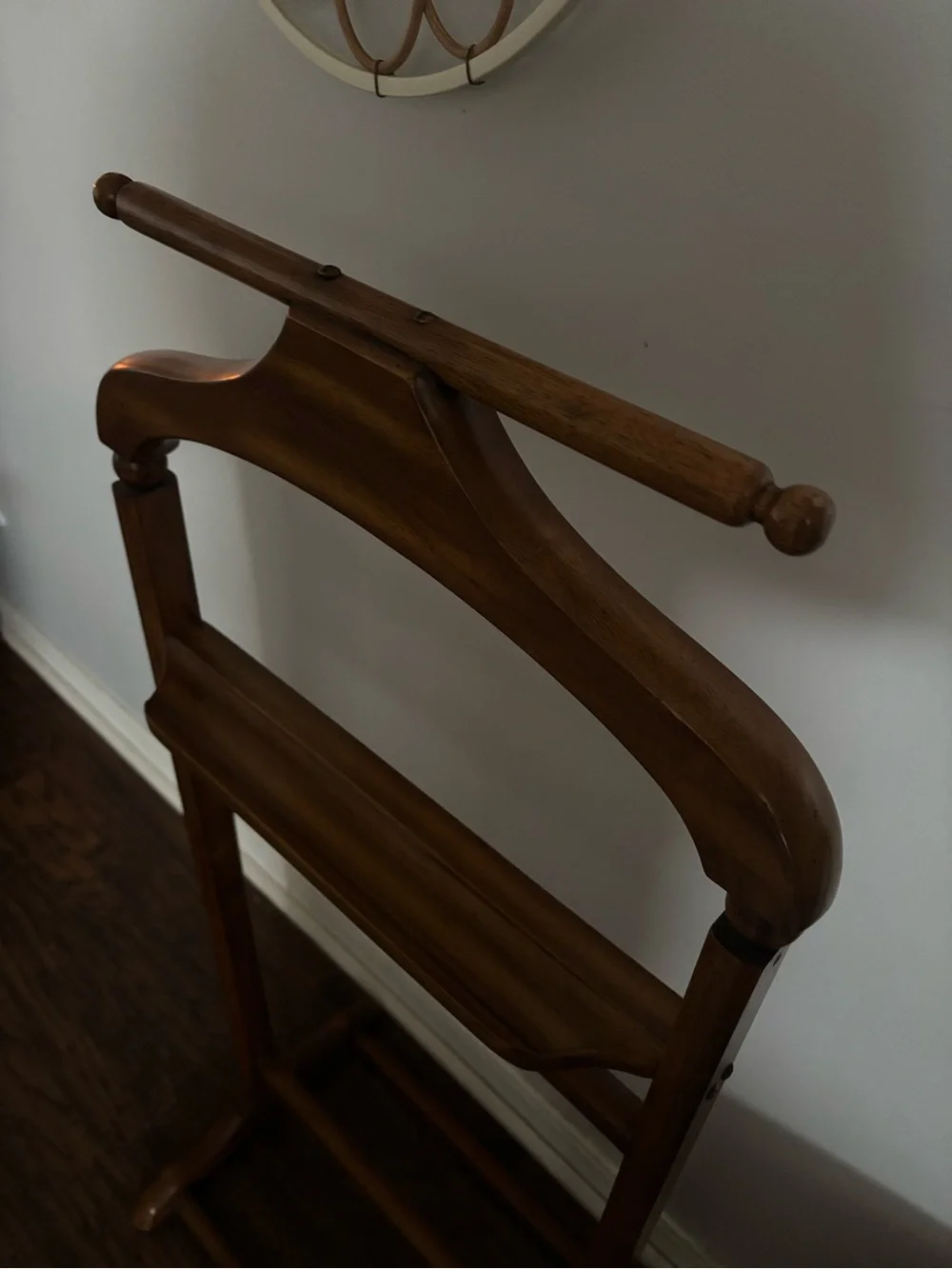 Vintage Brown Wooden Valet Stand - Classic Garment Organizer